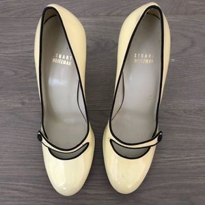 STUART WEITZMAN Cream & Black Patent Leather Heels